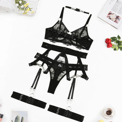 Rhea - Sheer Transparent 3-Piece Lingerie Set