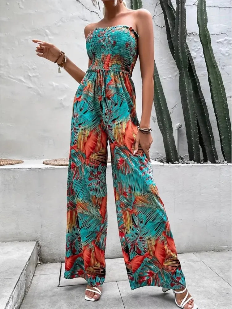 Ameliora™ | Elegant Backless Abstract Print Jumpsuit