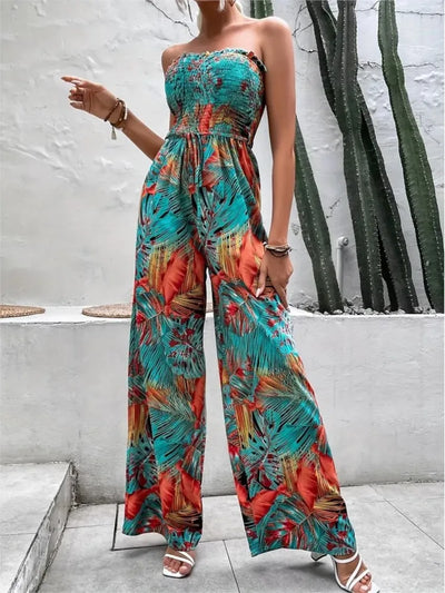 Ameliora™ | Elegant Backless Abstract Print Jumpsuit