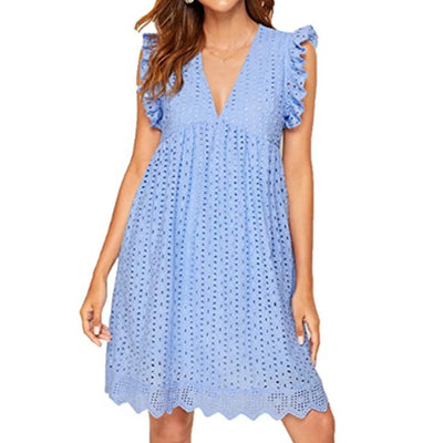 Calivelle™ | V-Neck Pleated Cotton Summer Dress