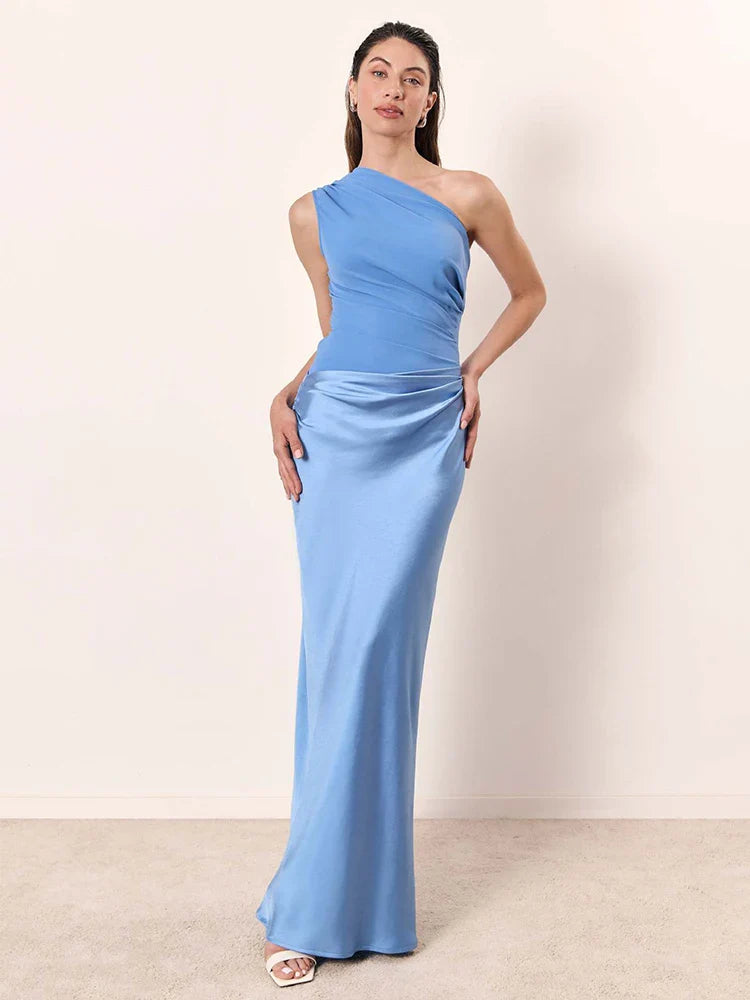 Elowen™ | One-Shoulder Satin Maxi Dress
