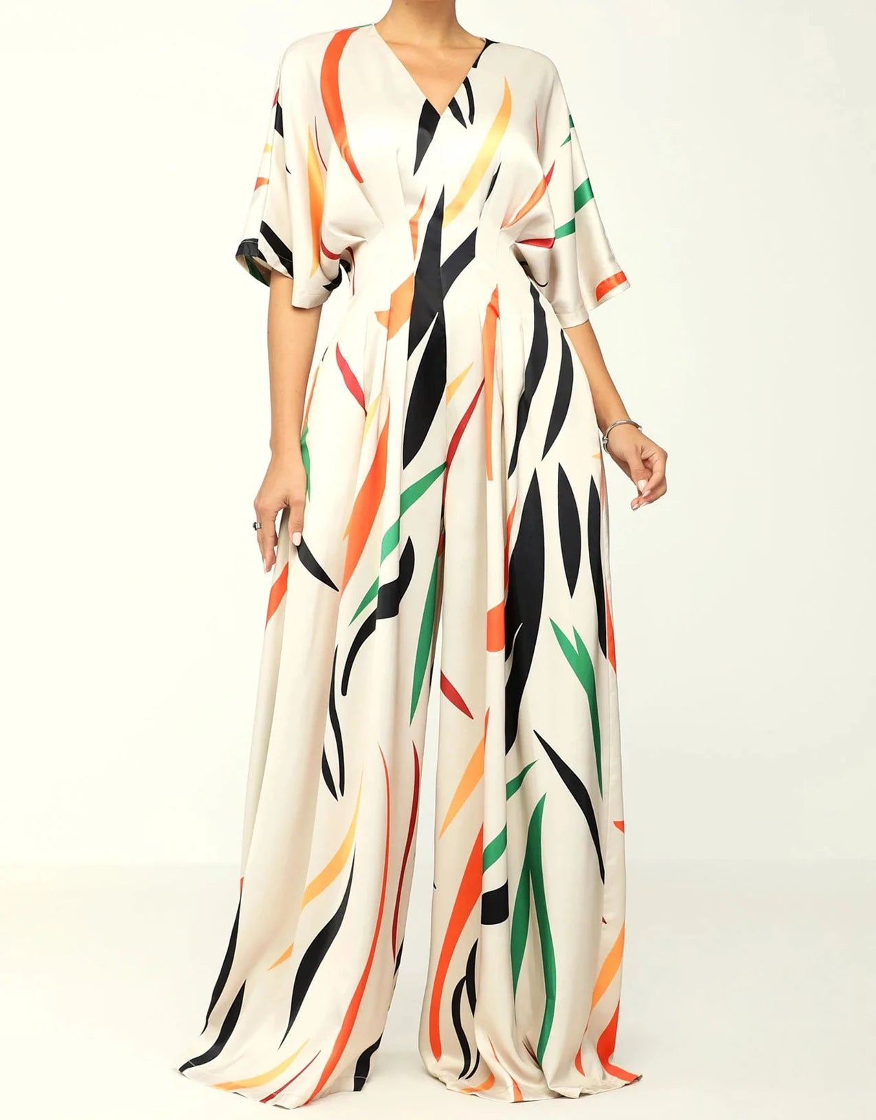 Averelle™ | Printed V-Neck Wide-Leg Jumpsuit