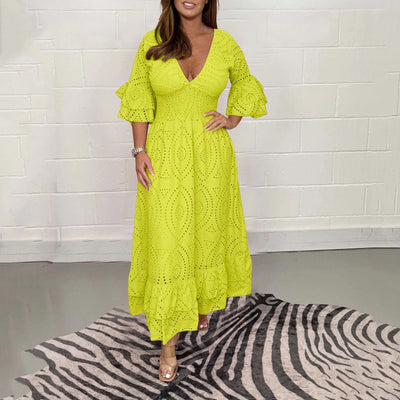 Camellia™ – Elegant Hollow-Out V-Neck Maxi Dress