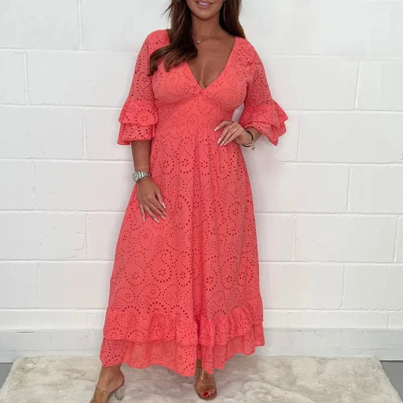 Averielle™ | Embroidered V-Neck A-Line Dress