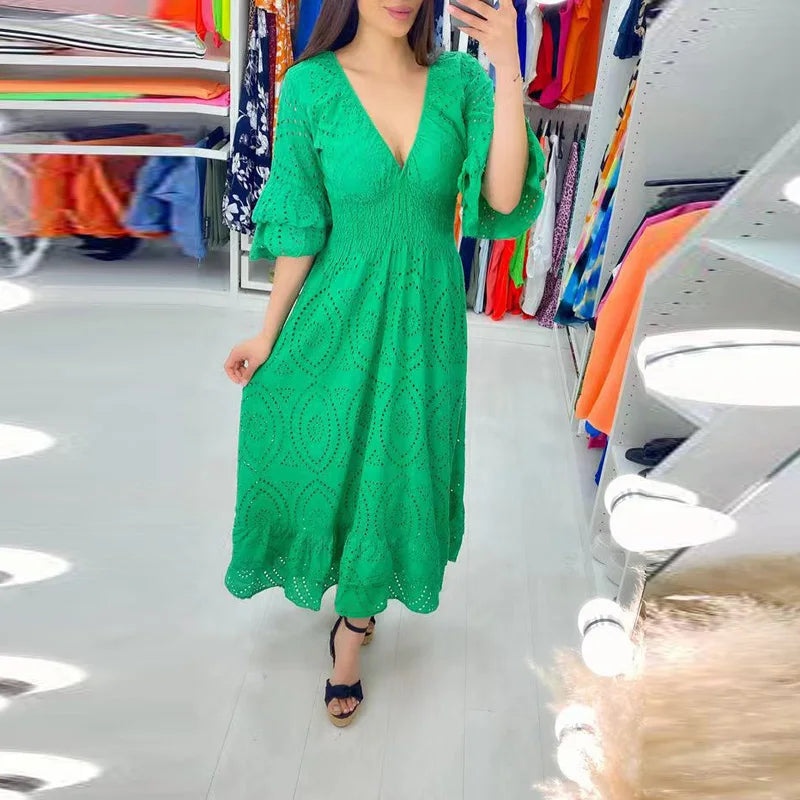 Averielle™ | Embroidered V-Neck A-Line Dress