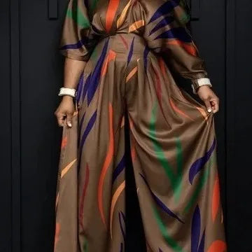 Averelle™ | Printed V-Neck Wide-Leg Jumpsuit