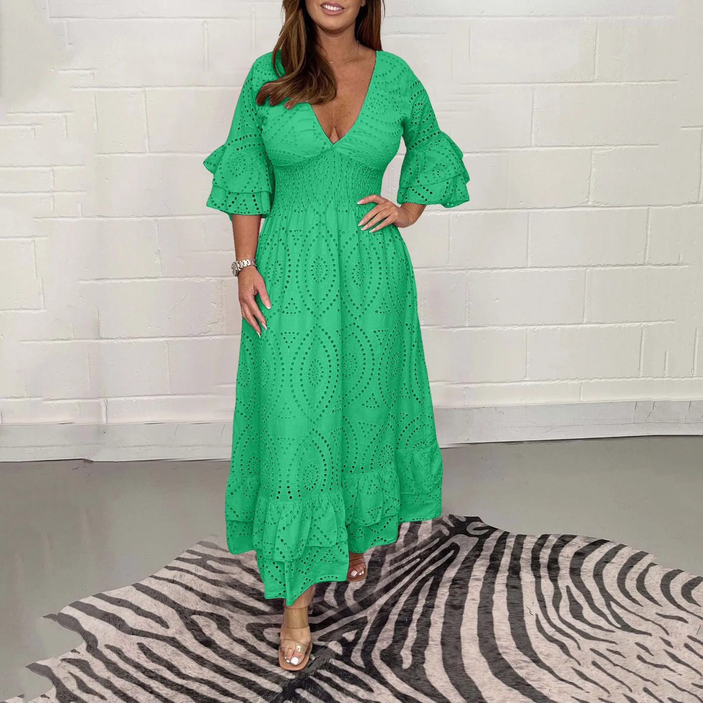 Camellia™ – Elegant Hollow-Out V-Neck Maxi Dress