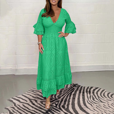 Camellia™ – Elegant Hollow-Out V-Neck Maxi Dress