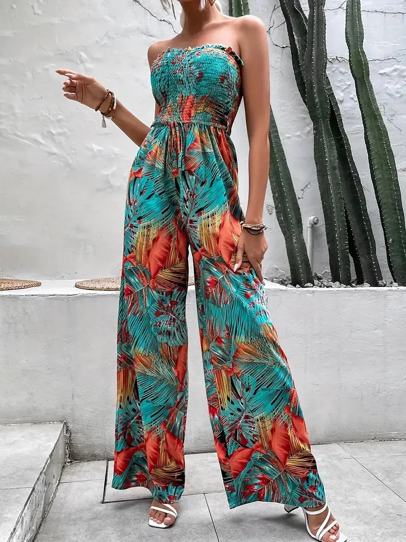 Ameliora™ | Elegant Backless Abstract Print Jumpsuit