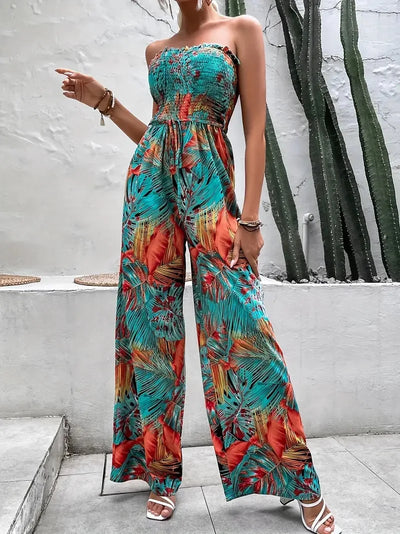 Ameliora™ | Elegant Backless Abstract Print Jumpsuit