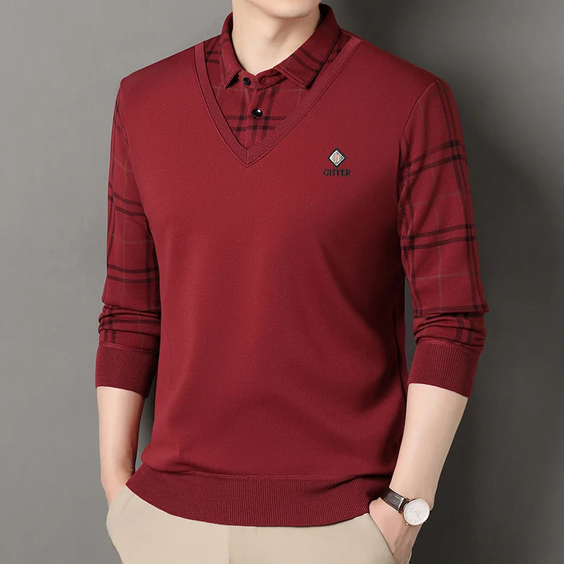 SeoulLux™ Men’s Velvet Layered Polo Sweater
