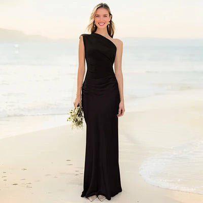 Elowen™ | One-Shoulder Satin Maxi Dress