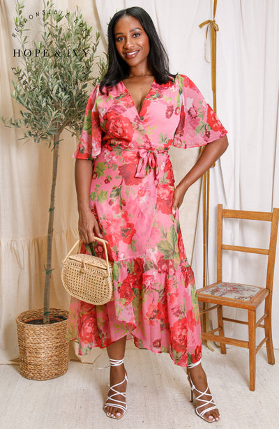 The Roxanne™ | Flutter Sleeve Maxi Wrap Dress