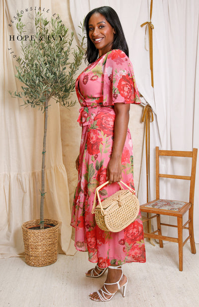 The Roxanne™ | Flutter Sleeve Maxi Wrap Dress