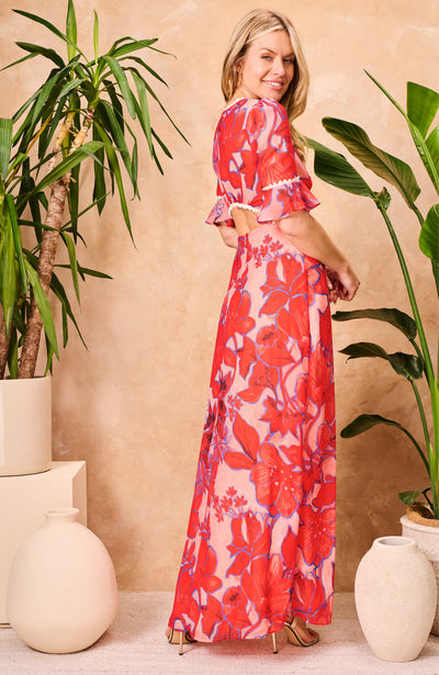 Amarise™ Frill‑Sleeve Open‑Back Maxi Dress
