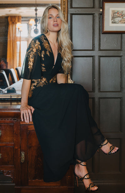 The Shay™ | Plunge Front Embellished Maxi Dress