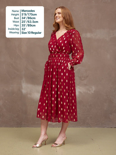 Valerie Luxe™ | Burgundy & Gold Lurex Dress