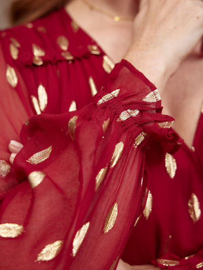 Valerie Luxe™ | Burgundy & Gold Lurex Dress