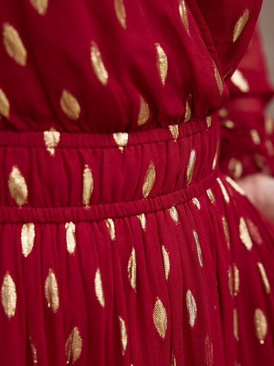 Valerie Luxe™ | Burgundy & Gold Lurex Dress