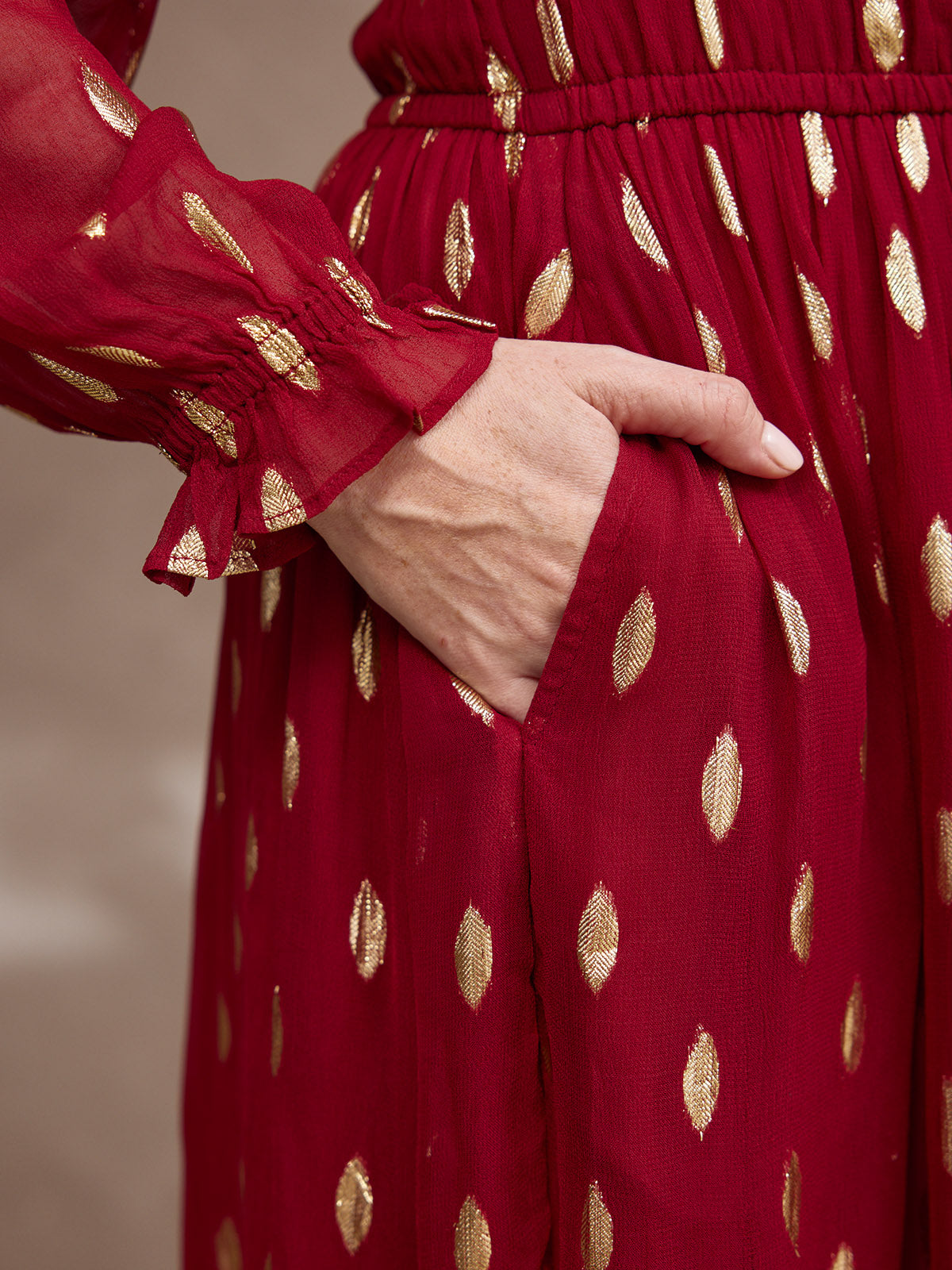 Valerie Luxe™ | Burgundy & Gold Lurex Dress