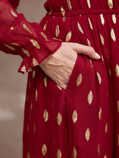 Valerie Luxe™ | Burgundy & Gold Lurex Dress