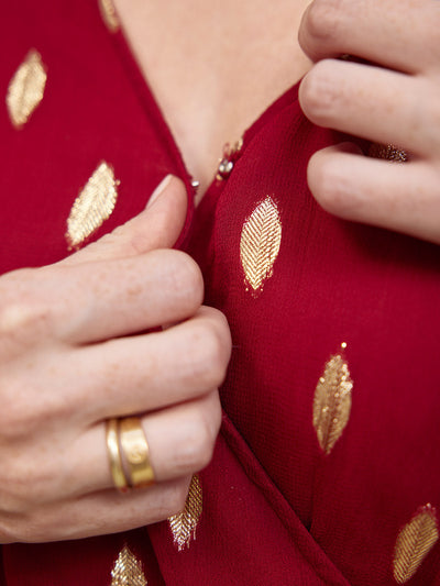 Valerie Luxe™ | Burgundy & Gold Lurex Dress