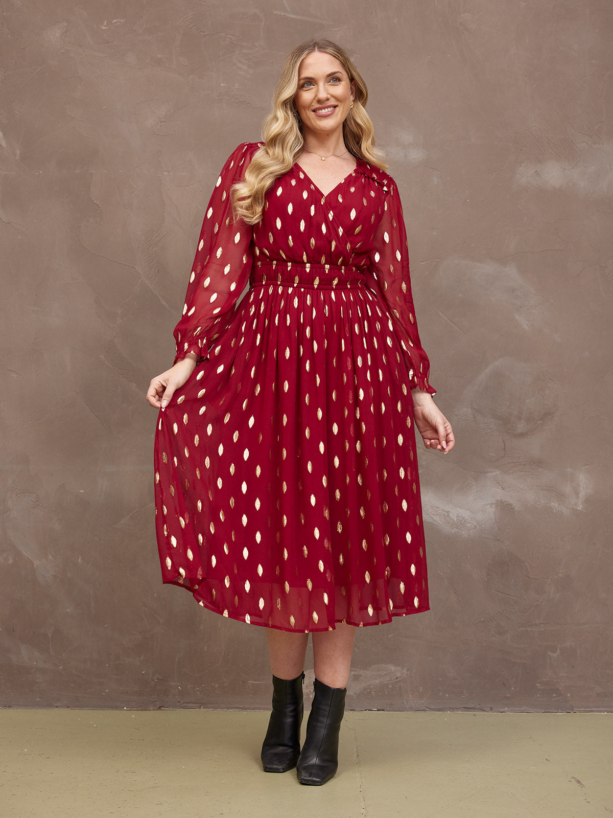 Valerie Luxe™ | Burgundy & Gold Lurex Dress