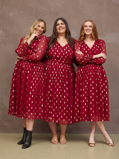 Valerie Luxe™ | Burgundy & Gold Lurex Dress