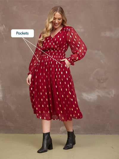 Valerie Luxe™ | Burgundy & Gold Lurex Dress