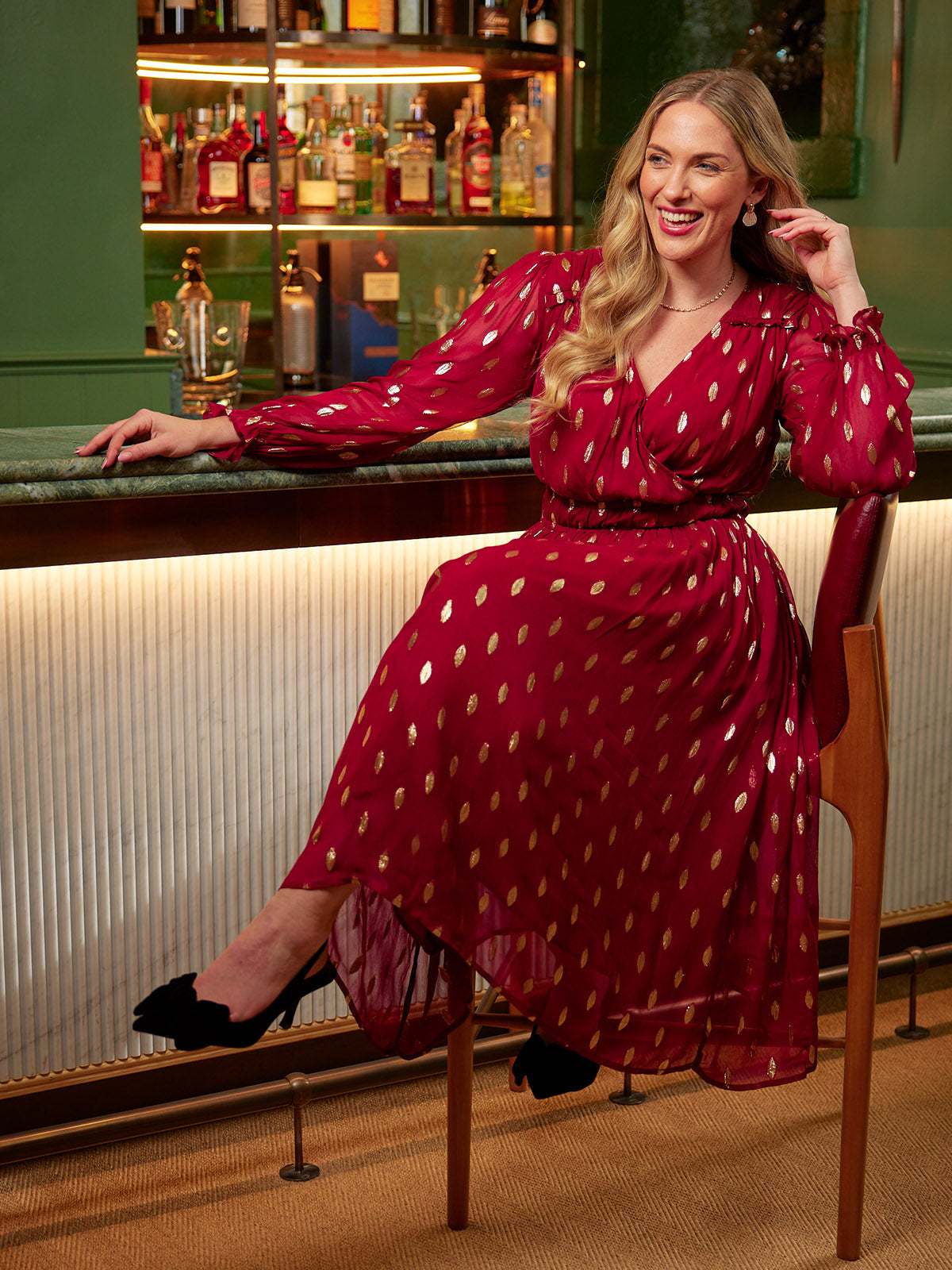 Valerie Luxe™ | Burgundy & Gold Lurex Dress