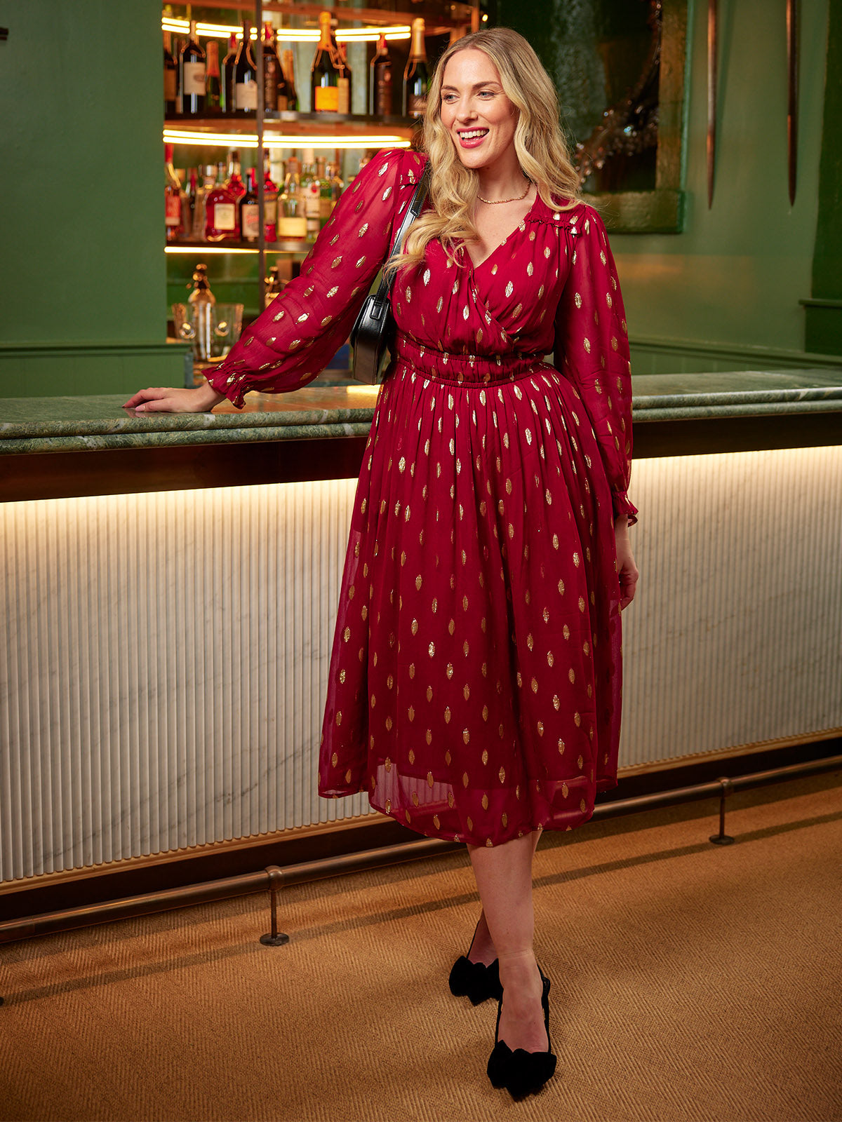 Valerie Luxe™ | Burgundy & Gold Lurex Dress