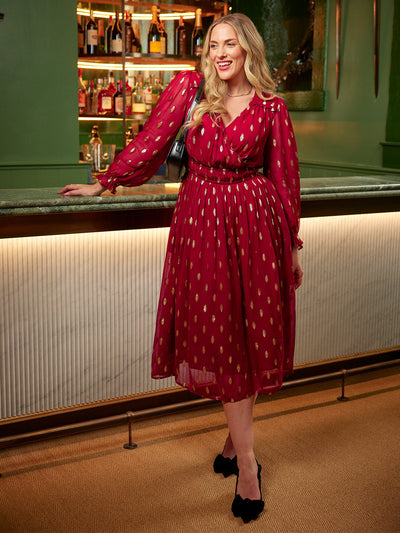 Valerie Luxe™ | Burgundy & Gold Lurex Dress