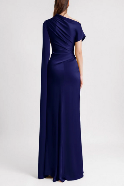 Celeste™ | Satin Asymmetrical Draped Maxi Dress
