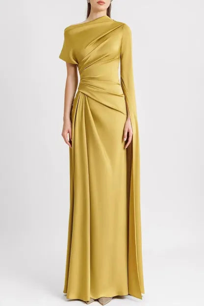 Celeste™ | Satin Asymmetrical Draped Maxi Dress