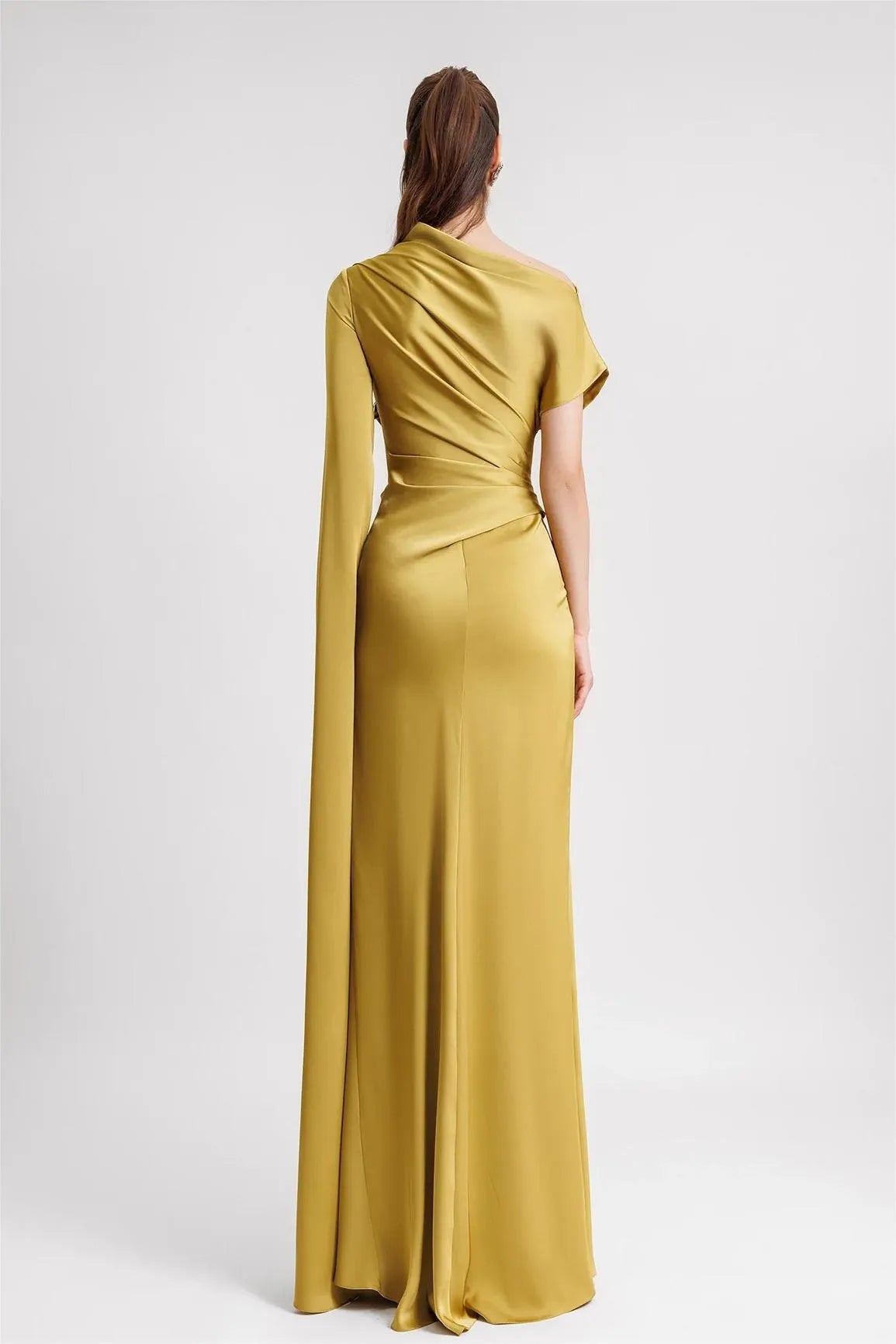 Celeste™ | Satin Asymmetrical Draped Maxi Dress