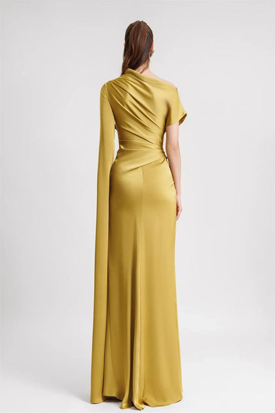 Celeste™ | Satin Asymmetrical Draped Maxi Dress