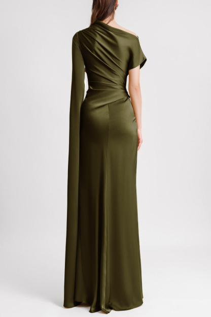 Celeste™ | Satin Asymmetrical Draped Maxi Dress