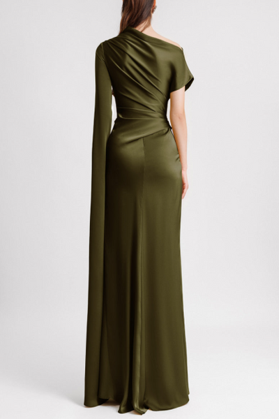 Celeste™ | Satin Asymmetrical Draped Maxi Dress