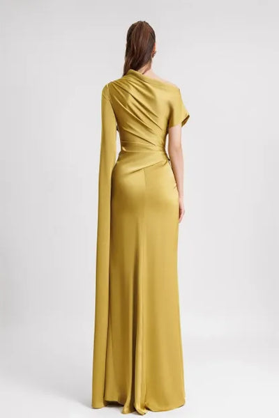 Celeste™ | Satin Asymmetrical Draped Maxi Dress