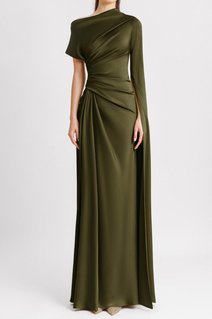 Celeste™ | Satin Asymmetrical Draped Maxi Dress