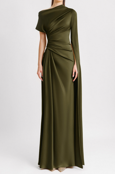 Celeste™ | Satin Asymmetrical Draped Maxi Dress