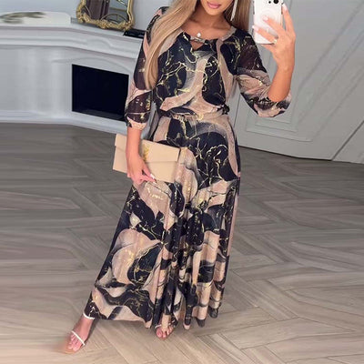 Amelisse™ | Elegant Printed Waist Dress
