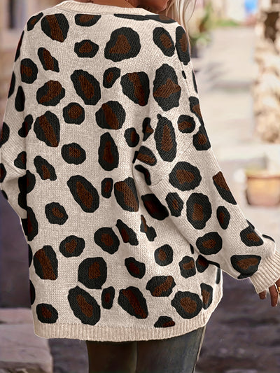 Aurelienne™ | Multicolor Leopard V-Neck Knit Sweater