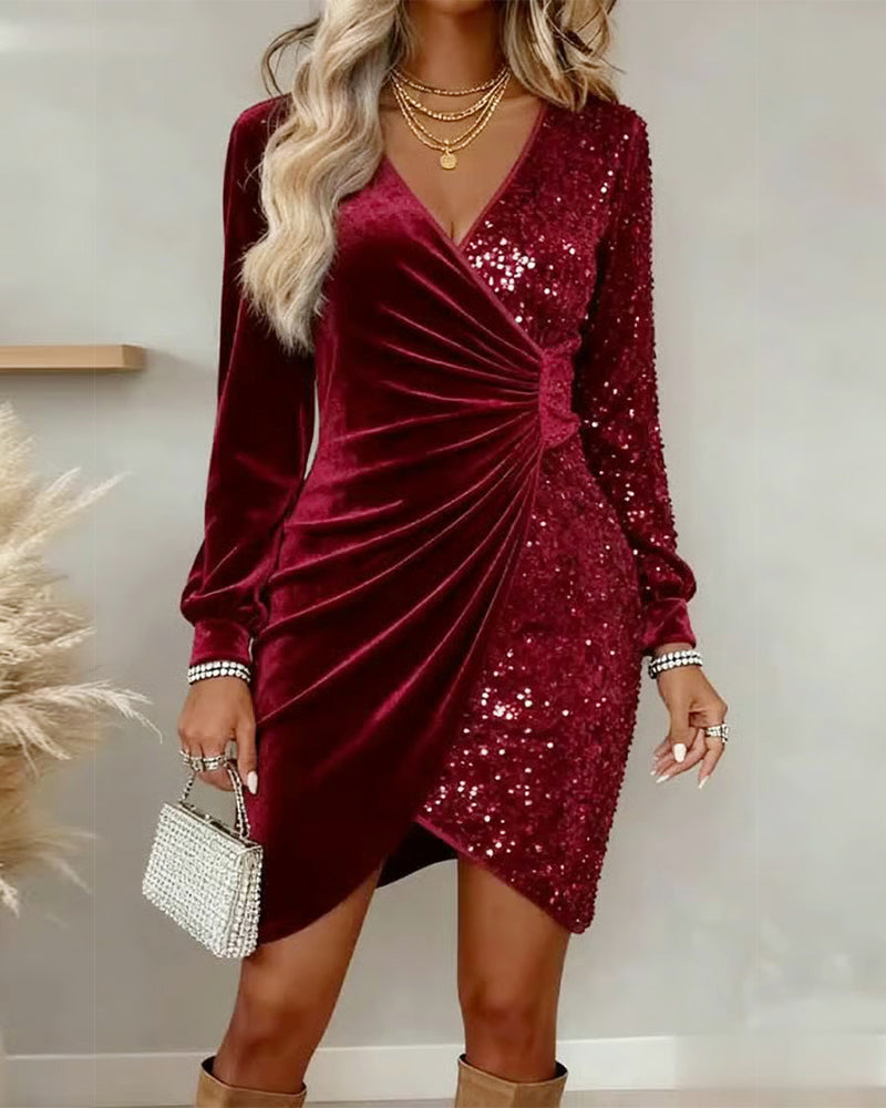 Celestia™ | Sequin V-Neck Evening Dress