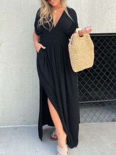 Auraline™ | Slit V-Neck Effortless Maxi Dress