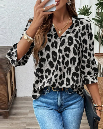 Savelle™ | Wide Fit Half-Sleeve Leopard Blouse