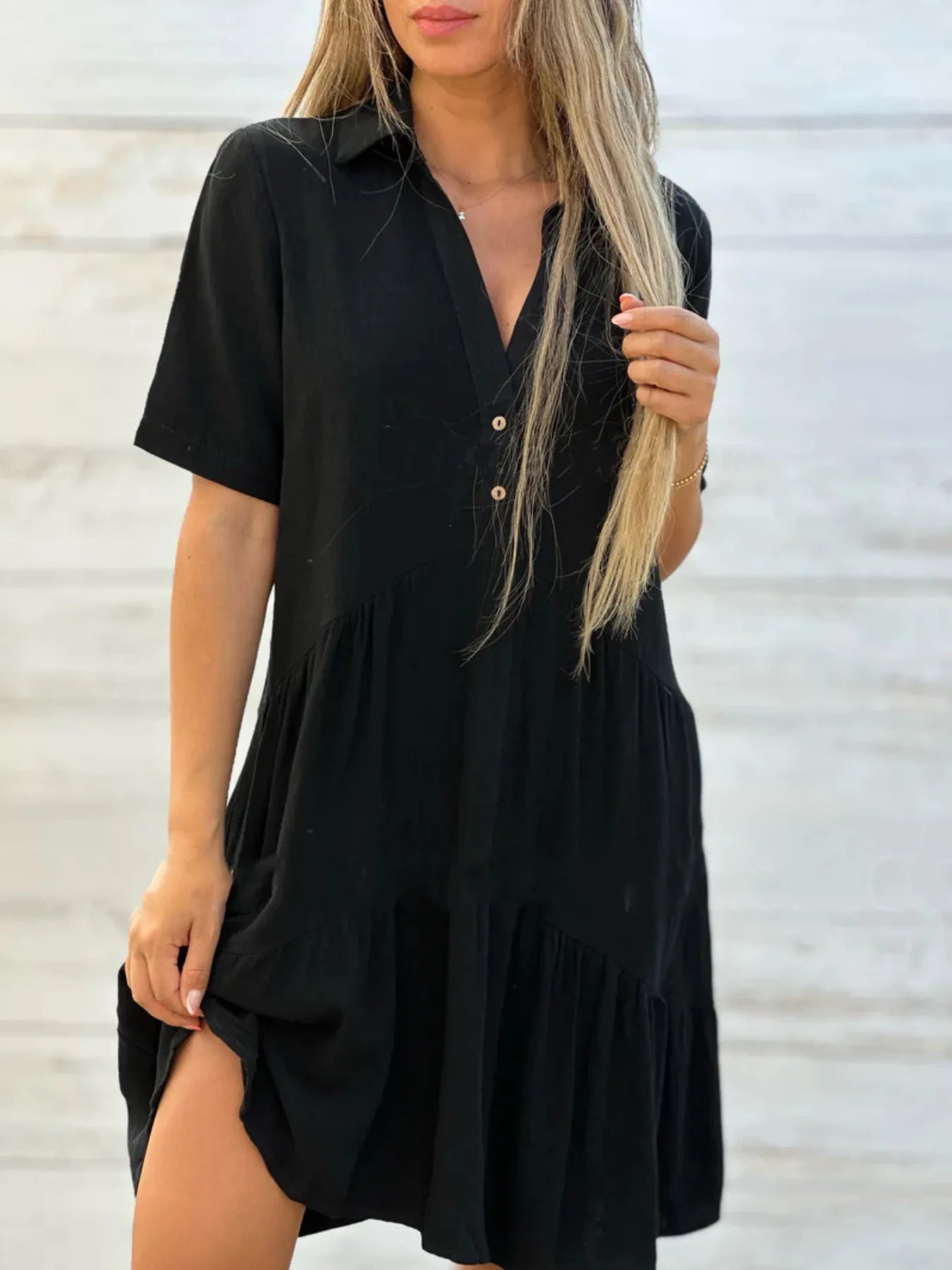 TierEase™ Button-Front Tiered Midi Dress