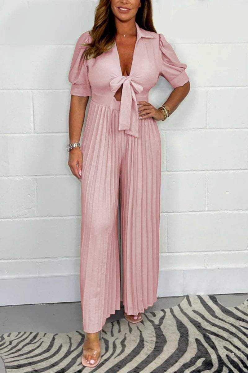 PleatGrace™ V-Neck Jumpsuit