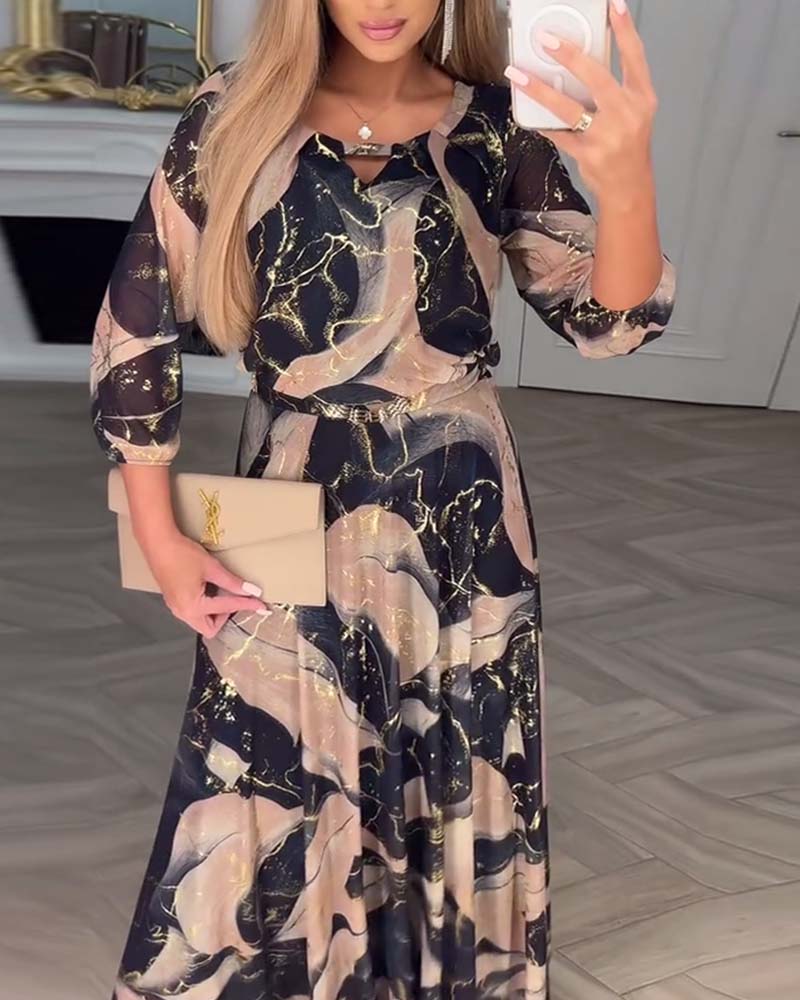 Amelisse™ | Elegant Printed Waist Dress