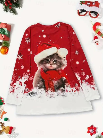 MerryPaws™ | Christmas Cat Graphic Long Sleeve T-Shirt